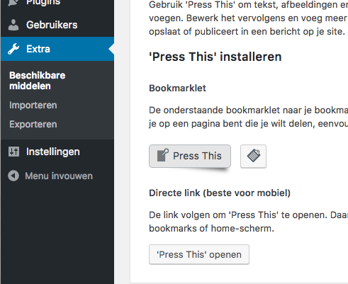 Press this WordPress knop
